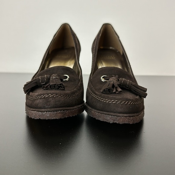 Stuart Weitzman Brown Suede Tassel Wedge Heel Sz 6.5 Made in Spain Slip On - Picture 3 of 12